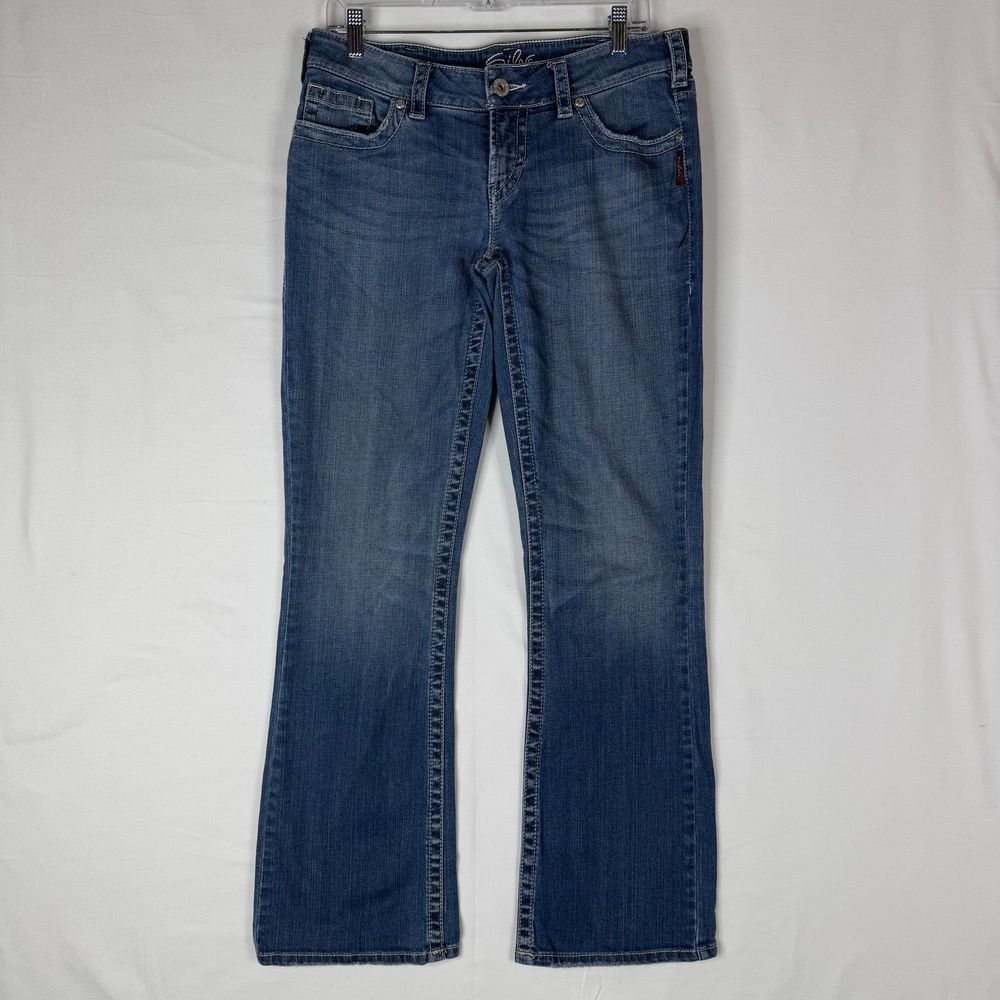 Silver Womens Jeans Size 30 Aiko Medium Wash Casual Denim Western Thick Stitch